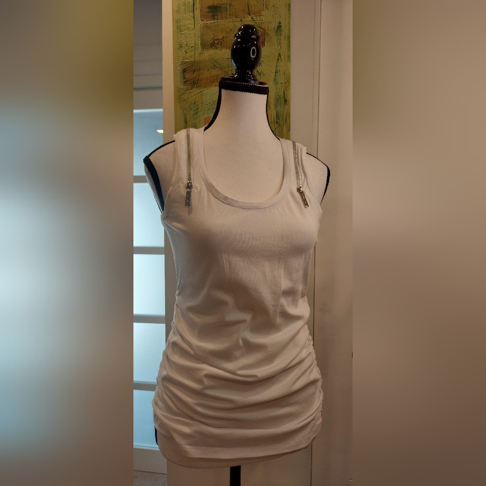 Michael Kors Cream Tank Top with Zipper Accents